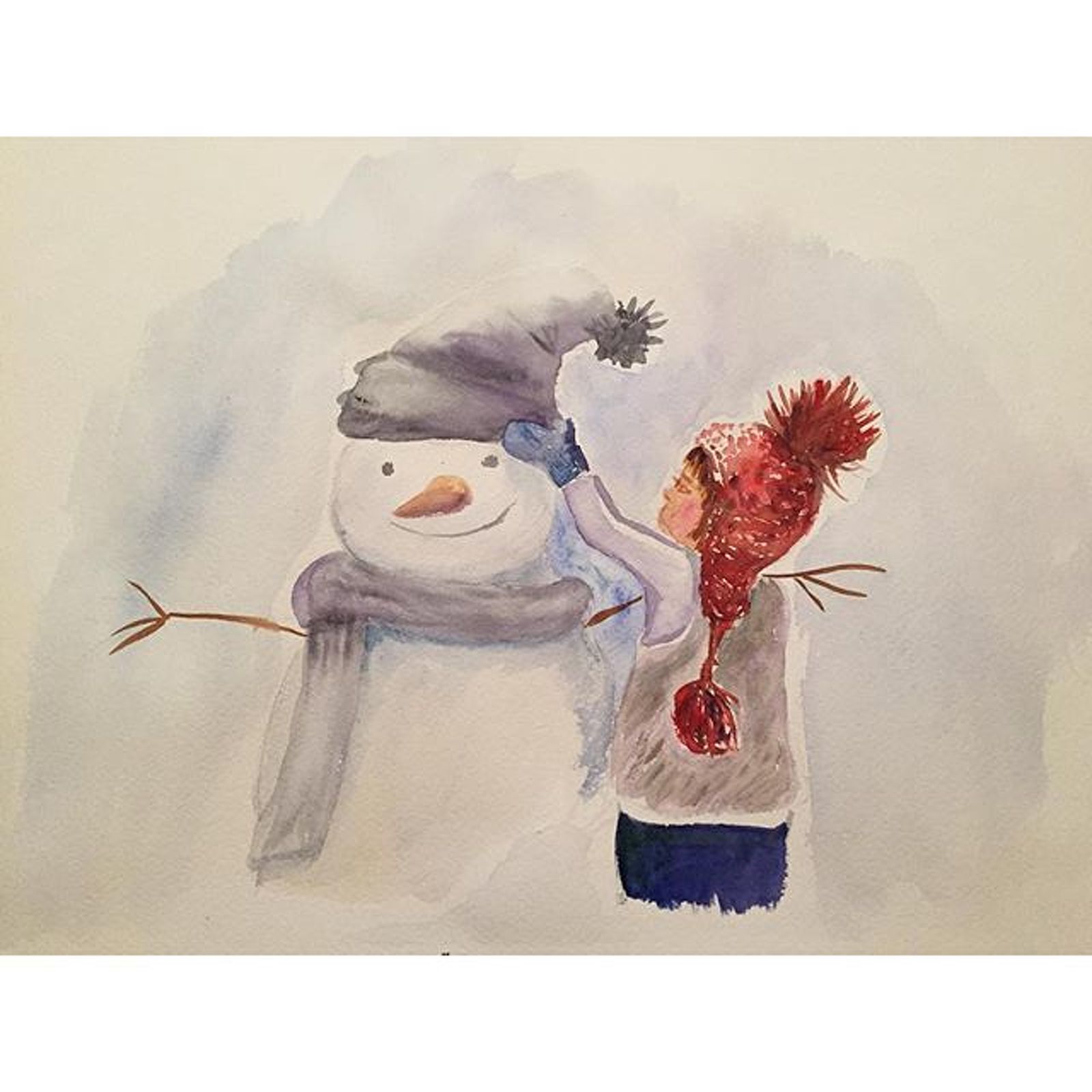 Акварельная зима. Девочка и снеговик - Калачева (2_0.jpg